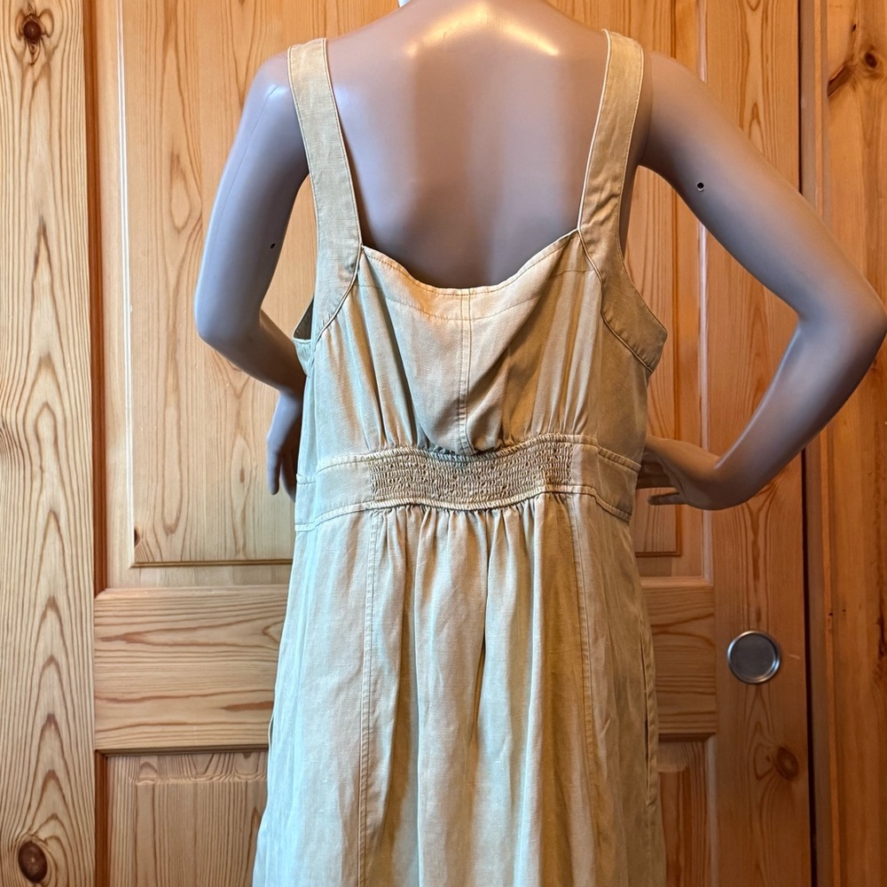 Sundance Tencel Linen Blend Midi Dress L Button Down Sleeveless Beige Yellow - Picture 10 of 16